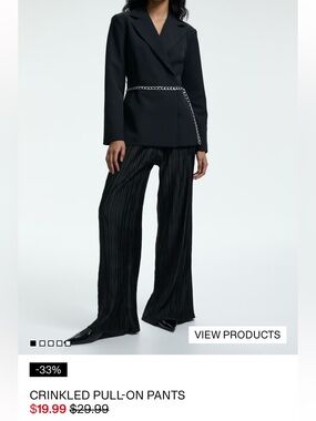 H&M Black Crinkled Wide-Leg Pull-On Pants